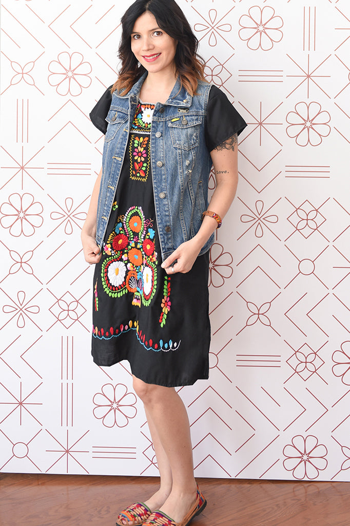 knee length tight dress with jean jacket